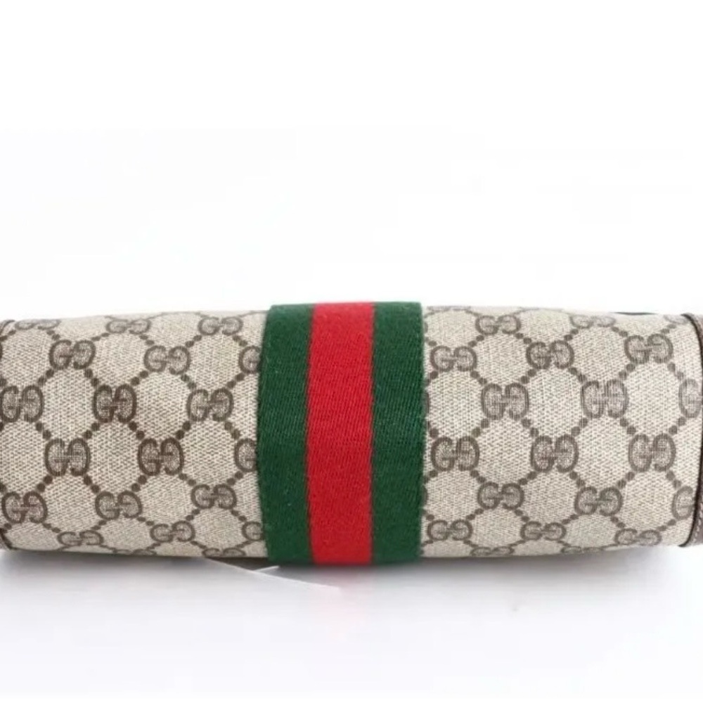 Gucci Beige Ophidia GG Canvas Clutch with Red & Green Web Stripe - Picture 2 of 6